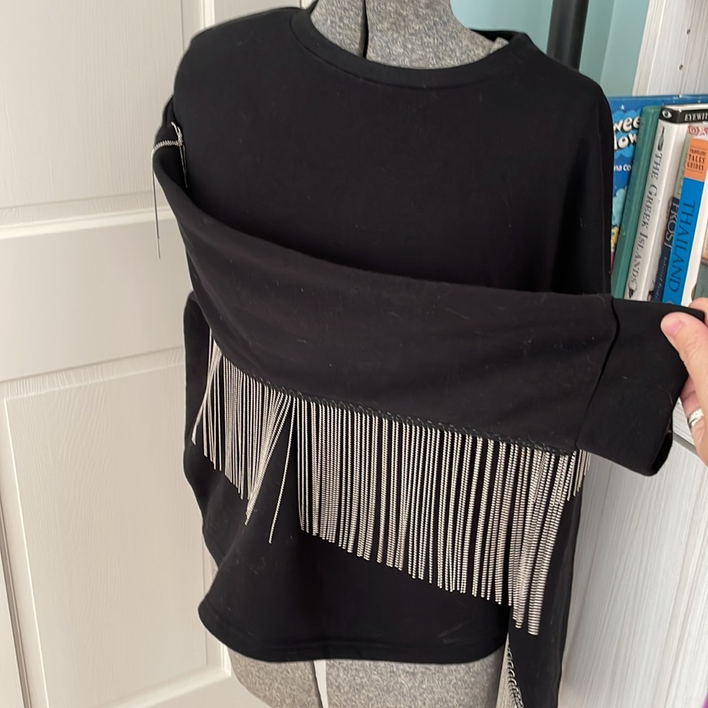 H&M metal beaded embellished fringe sweatshirt